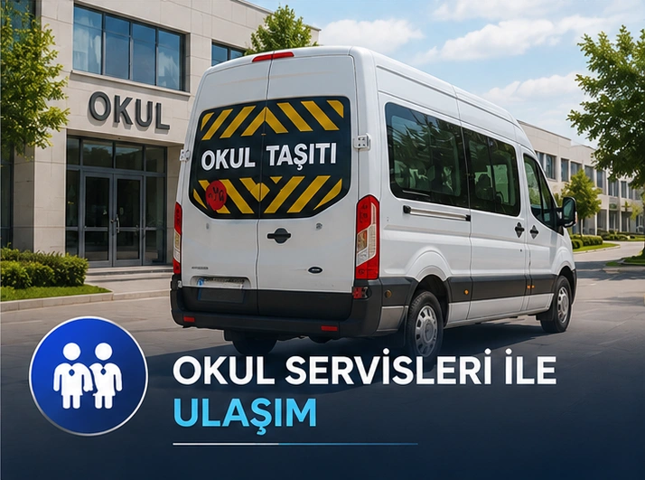 Okul servisleri ile ulaşımı anlatan tanıtım görseli